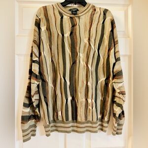 Vintage 90s Protégé Men Coogi-Style Cosby 3D Knit Neutral Brown Sweater Size XL